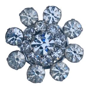 Vintage Silver Tone Flower Brooch Pin 1" Layered Snowflake Icy Rhinestone